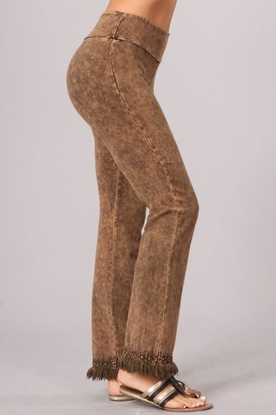 Chatoyant Plus Size Mineral Wash Ankle Length Crochet Fringe Chestnut 1XL